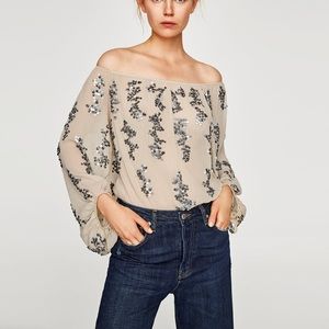 ZARA Accessories Off-the-Shoulder Sequin Bodysuit